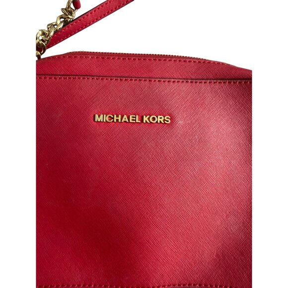 MICHAEL KORS  Red Saffiano Leather Gold Chain Crossbody Bag - Picture 11 of 13